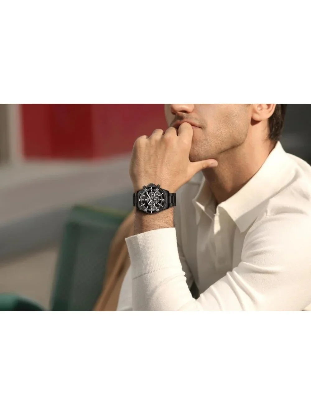 Men's Black Strap Black face Quartz Chronograph Stainless Steel Waterproof Watch